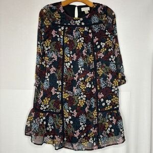 LOFT Long Sleeve Flowy Dress‎ Black Floral XS P Small